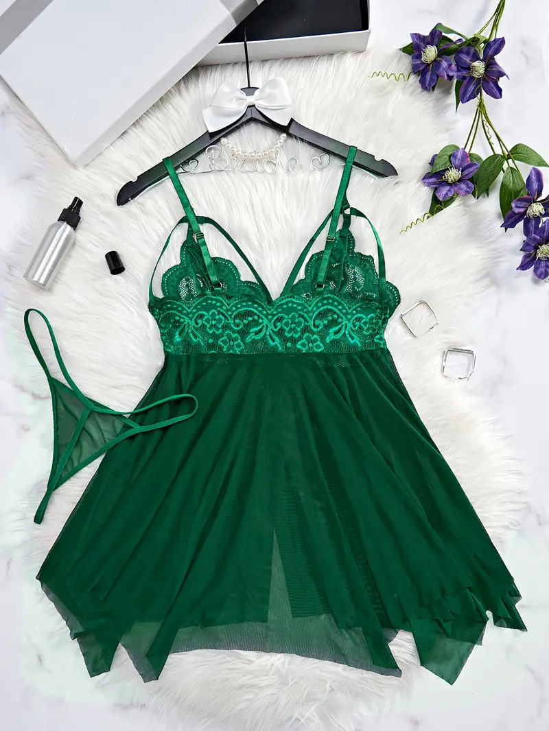 Green Lace Babydoll Lingerie Set