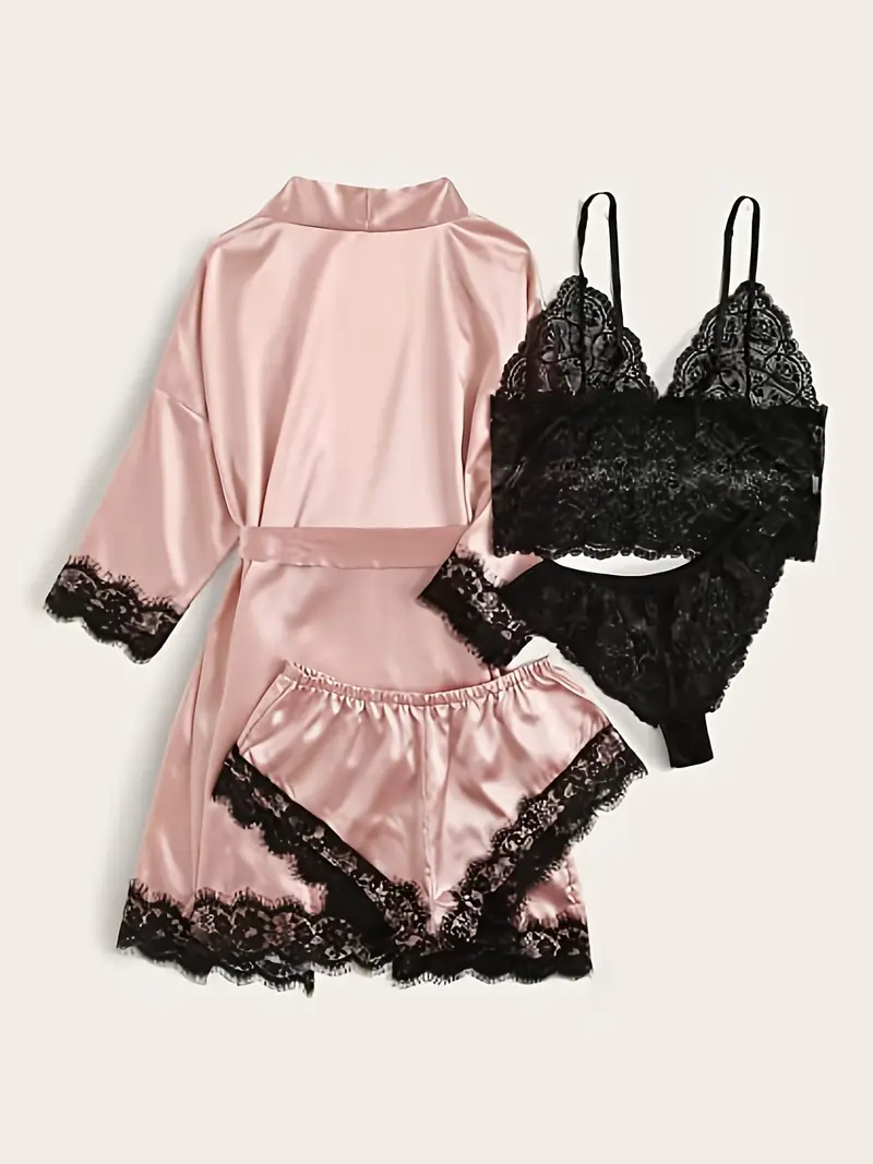 Lace 4-Piece Lingerie Set