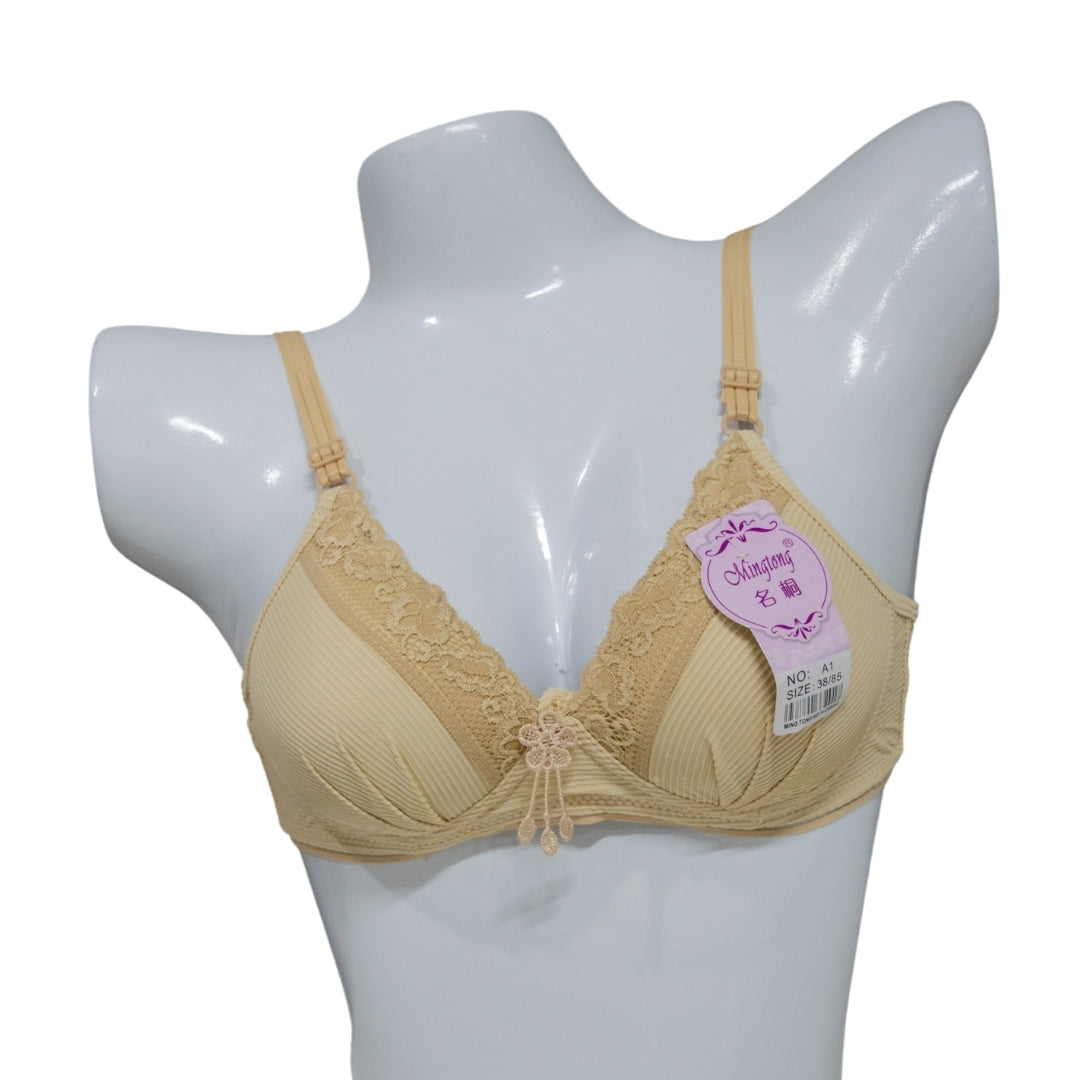 Lace-Trimmed Padded Bra – Beige
