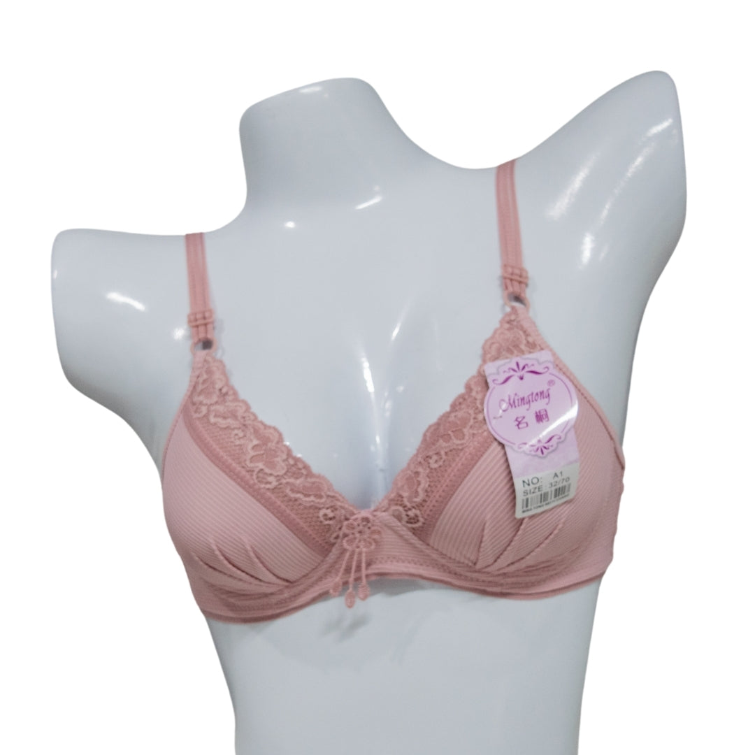 Lace-Trimmed Padded Bra – Pink