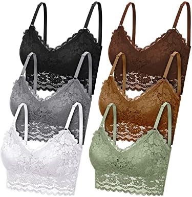 Lace Bralette Set – Black, Brown, Grey, Mustard, White & Green (Pack of 6)