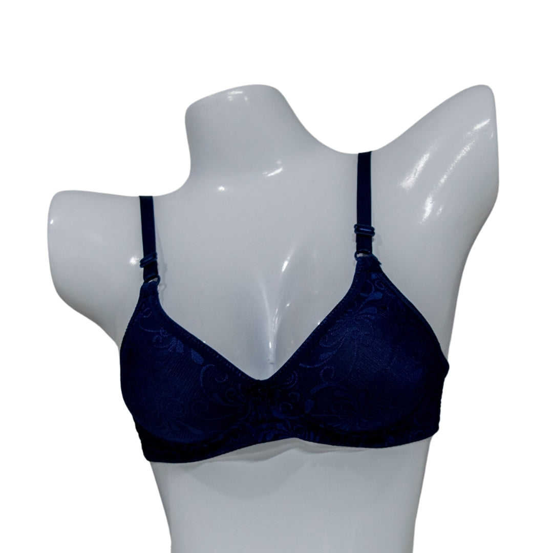 Light Floral Non-Padded Bra – Navy Blue Collection