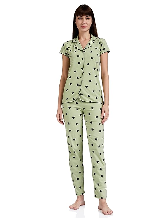 Green Heart-Print Pajama Set