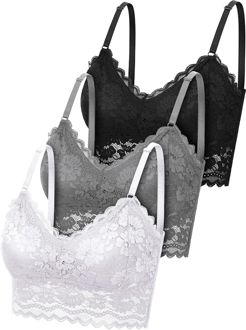 Lace Bralette Set – Black, Grey & White