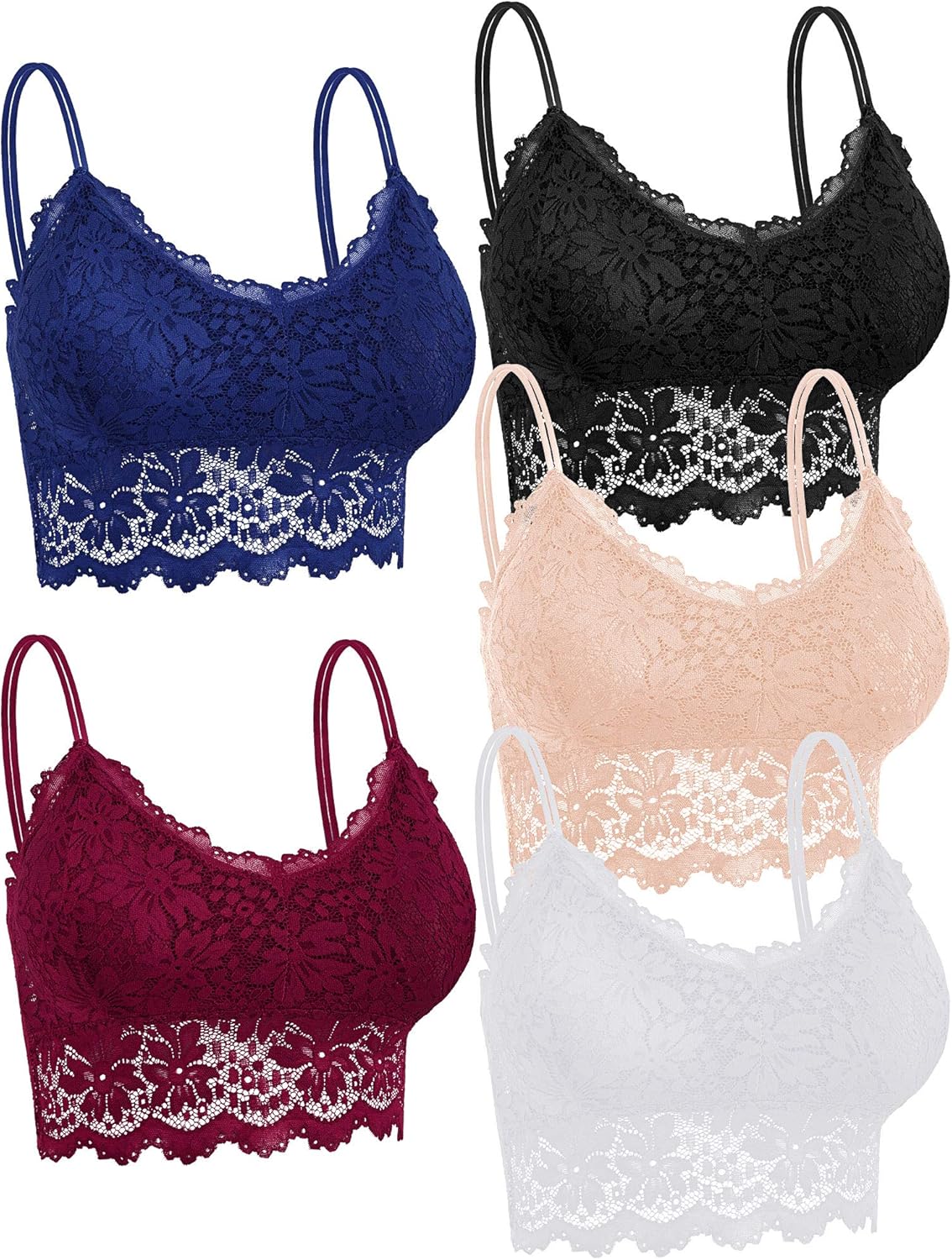 Lace Bralette Set – Navy Blue, Black, Beige, Maroon & White (Pack of 5)